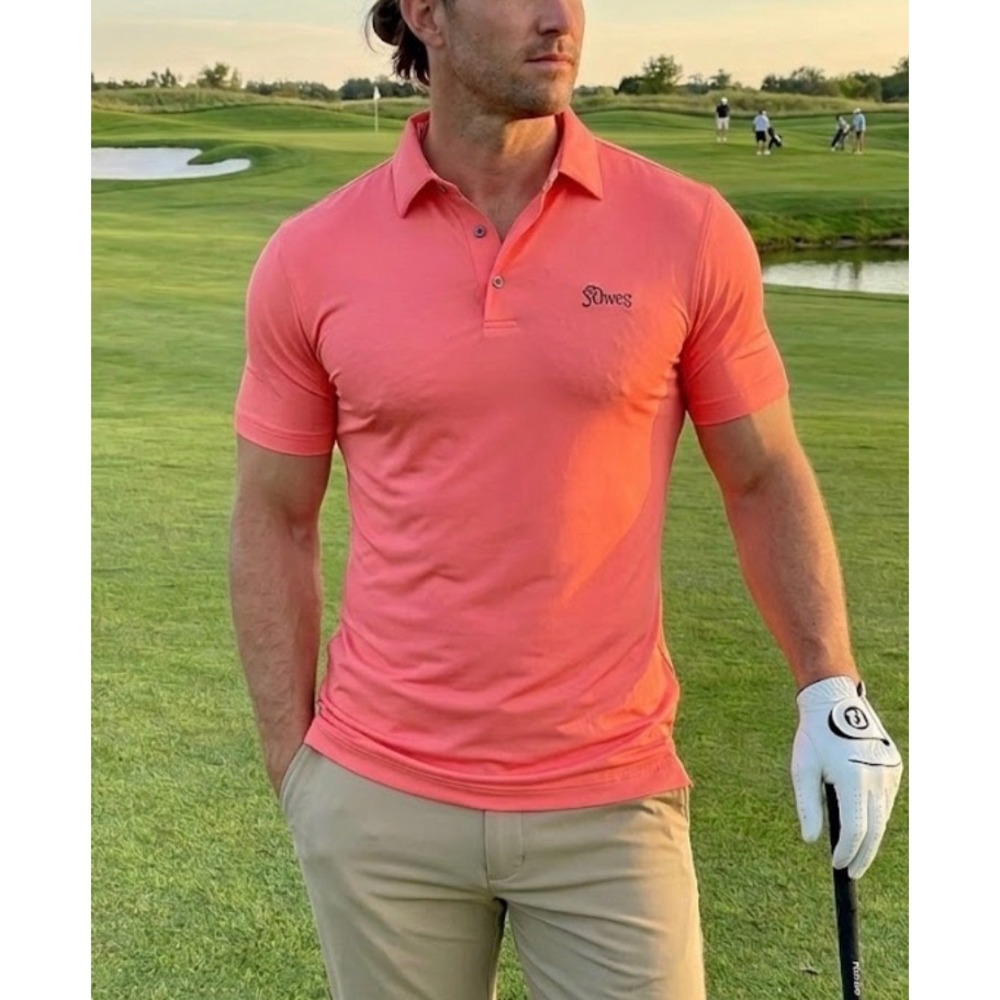 FootJoy Mens Golf Polo Shirt Coral Pink St Ives Logo Performance Size Large